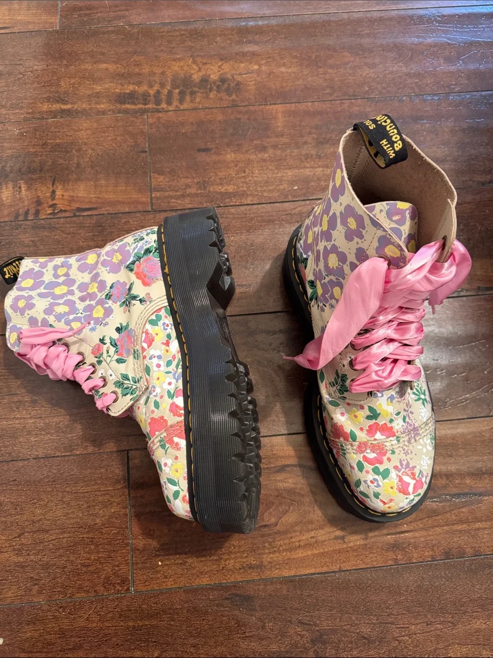 Dr. Martens Sinclair Floral Combat Boots with Pink Laces Anthropologie - Picture 2 of 16